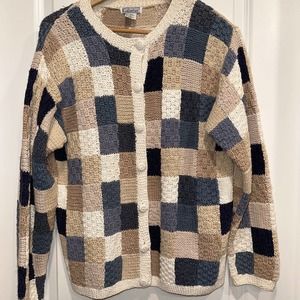 Vtg Women Gallagher Quilted Large Patchwork Crochet Granny Cottagecore Cardigan
